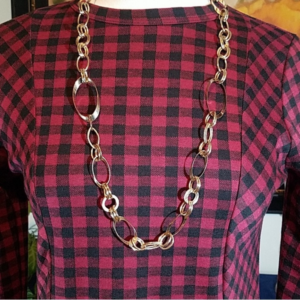 Plaid Long Sleeve Dress Red and Black - Picture 3 of 8